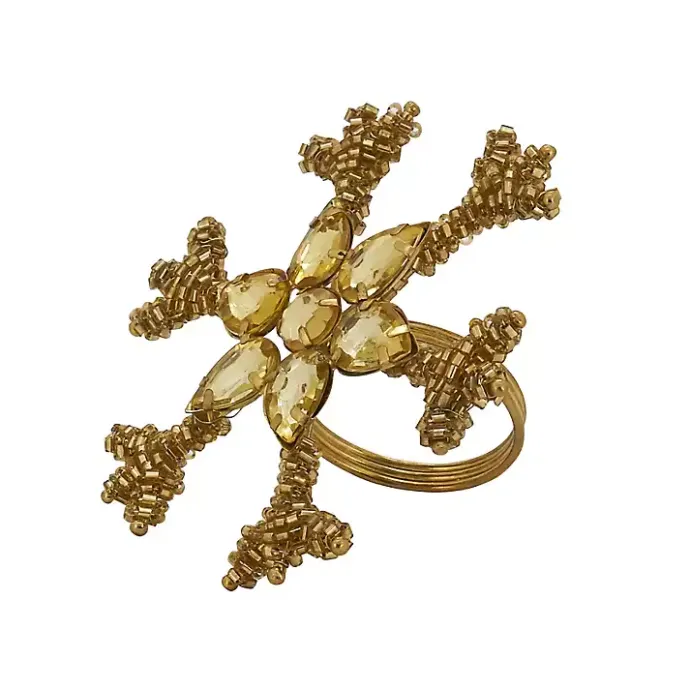 Outlet Kirklands Home Beaded Snowflake Napkin Rings, Set of 4 Gold