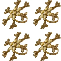 Outlet Kirklands Home Beaded Snowflake Napkin Rings, Set of 4 Gold