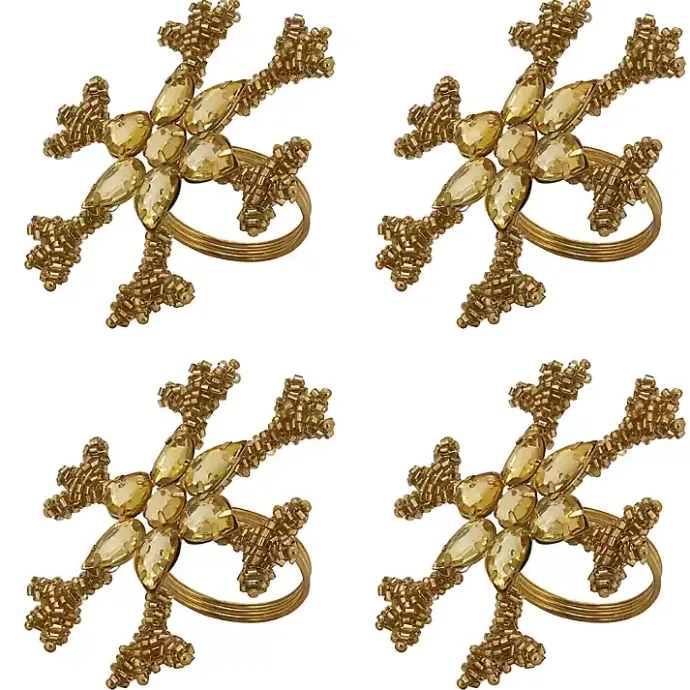 Outlet Kirklands Home Beaded Snowflake Napkin Rings, Set of 4 Gold