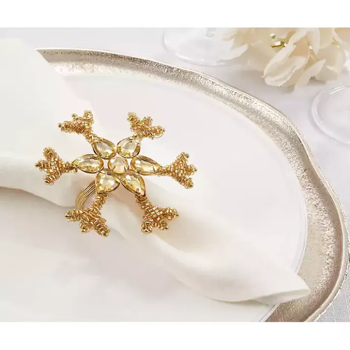 Outlet Kirklands Home Beaded Snowflake Napkin Rings, Set of 4 Gold