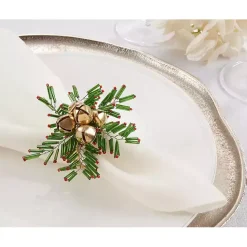 Online Kirklands Home Gold Bells and Holly Napkin Rings, Set of 4