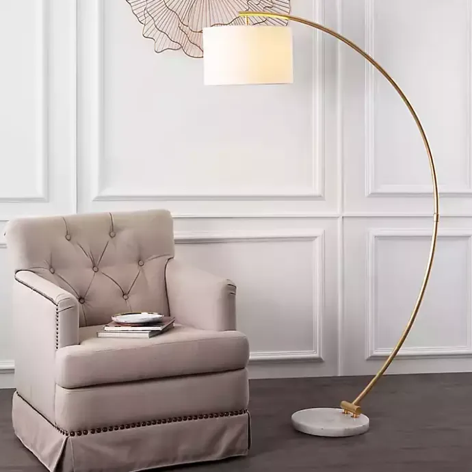 Discount Kirklands Home Gold Curved Floor Lamp with Marble Base White