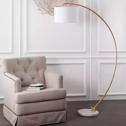Discount Kirklands Home Gold Curved Floor Lamp with Marble Base White