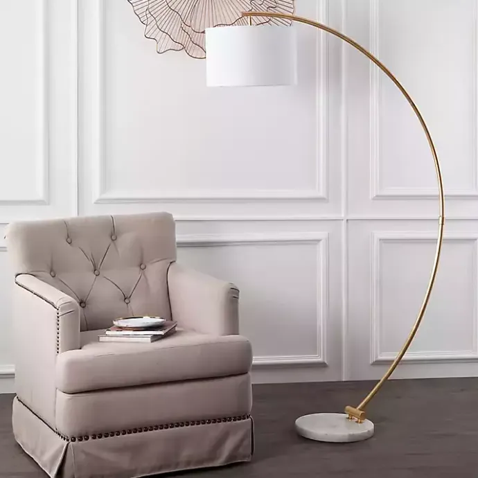 Discount Kirklands Home Gold Curved Floor Lamp with Marble Base White