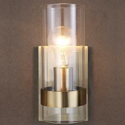 Online Kirklands Home Gold Cylinder Glass Shade Wall Sconce