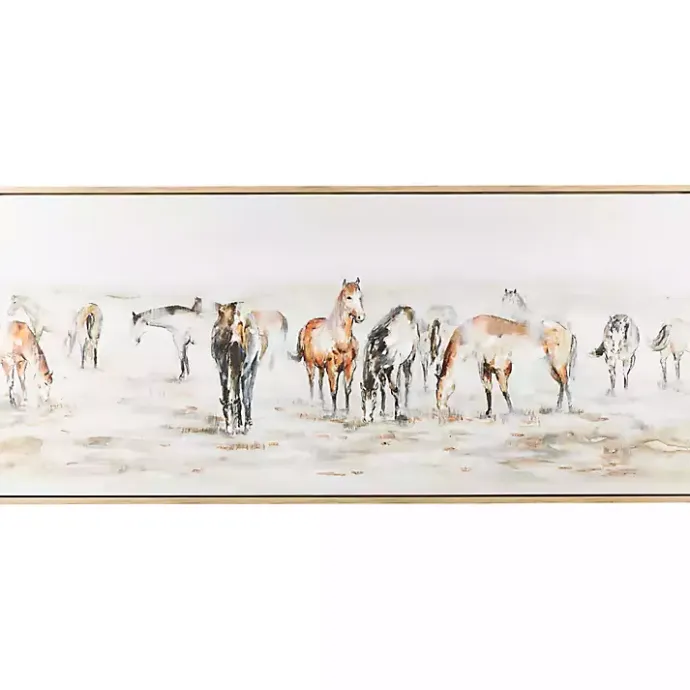 New Kirklands Home Gold Foil Wild Horses Framed Canvas Art Print
