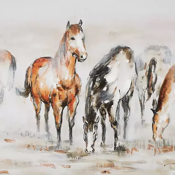 New Kirklands Home Gold Foil Wild Horses Framed Canvas Art Print