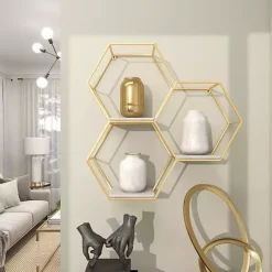 Clearance Kirklands Home Frame Marble Honeycomb Wall Shelf Gold