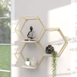 Clearance Kirklands Home Frame Marble Honeycomb Wall Shelf Gold