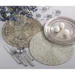 Outlet Kirklands Home Gold Glass Beaded Round Placemats, Set of 4