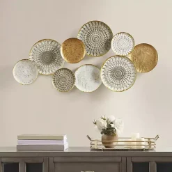 Online Kirklands Home Gray White Metal Connected Circle Wall Plaque Gold