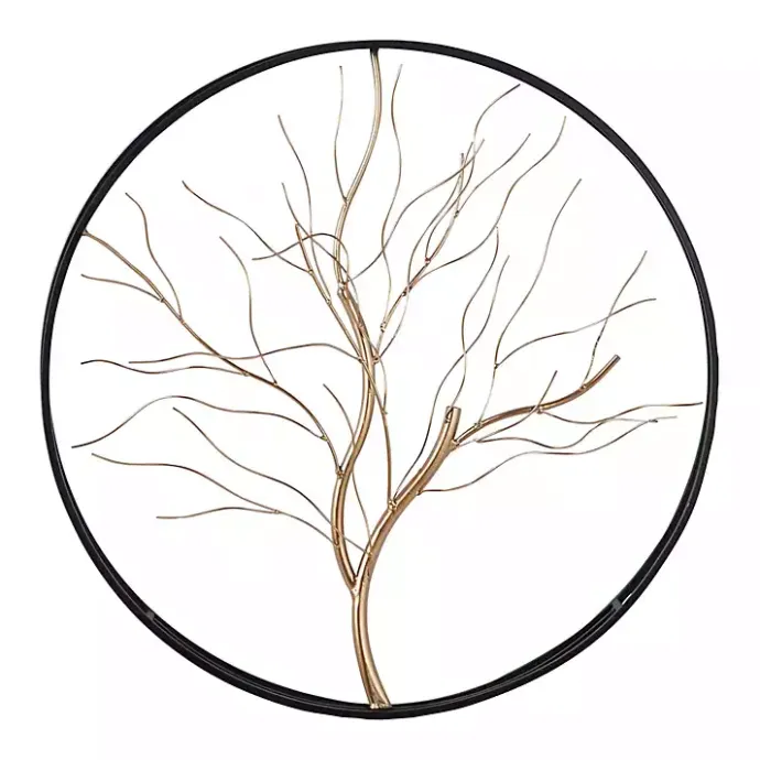 Online Kirklands Home Gold Iron Leaf-Less Tree Round Frame Wall Plaque Black