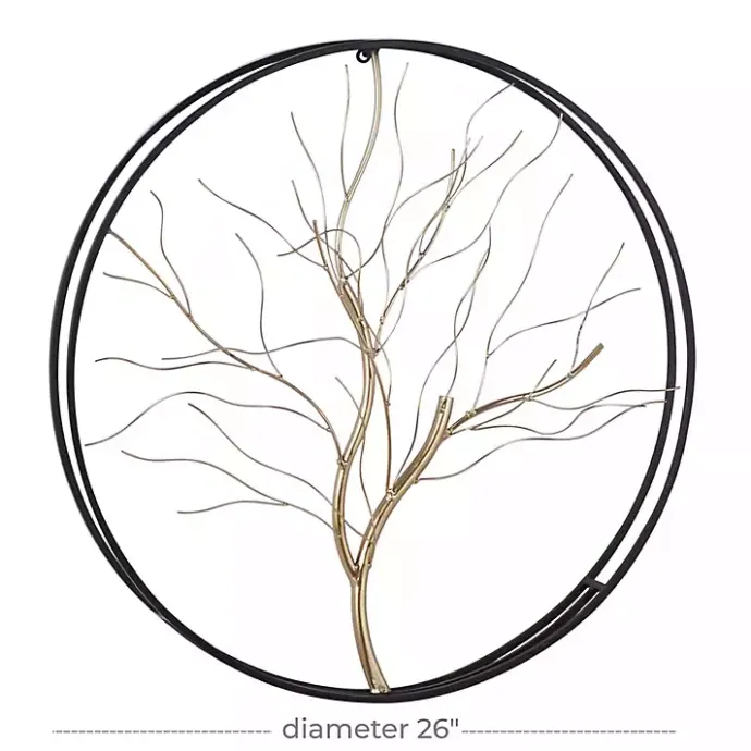 Online Kirklands Home Gold Iron Leaf-Less Tree Round Frame Wall Plaque Black