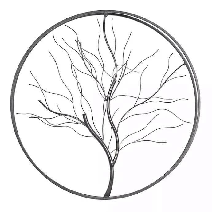 Online Kirklands Home Gold Iron Leaf-Less Tree Round Frame Wall Plaque Black