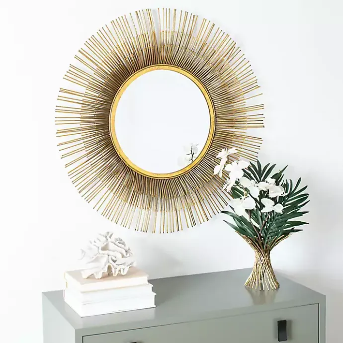 Online Kirklands Home Gold Layered Burst Frame Round Wall Mirror