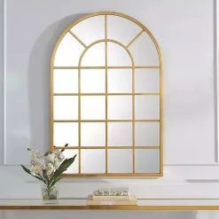 Discount Kirklands Home Gold Leaf Metal Windowpane Arch Frame Mirror