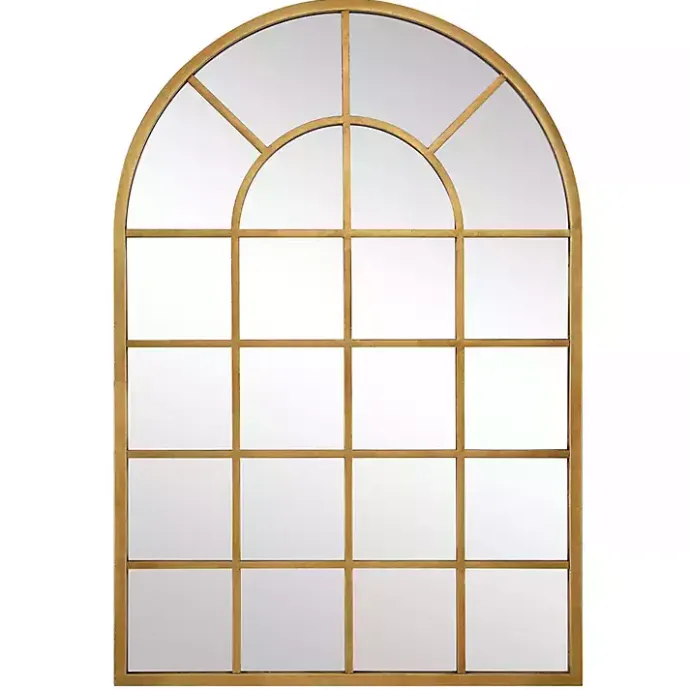 Discount Kirklands Home Gold Leaf Metal Windowpane Arch Frame Mirror