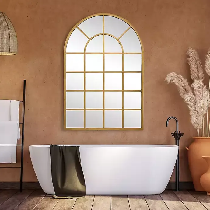 Discount Kirklands Home Gold Leaf Metal Windowpane Arch Frame Mirror