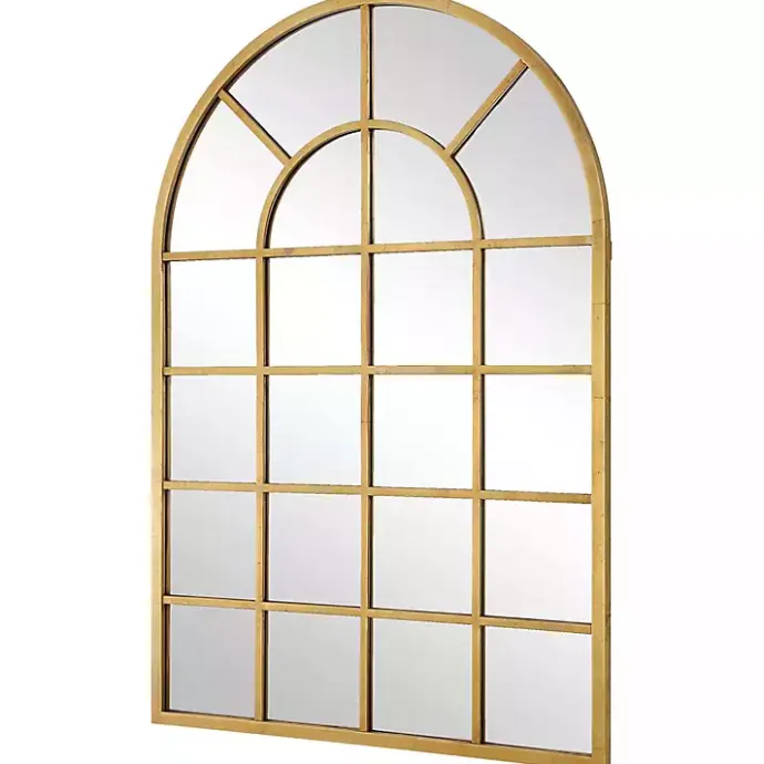 Discount Kirklands Home Gold Leaf Metal Windowpane Arch Frame Mirror