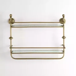 Discount Kirklands Home Gold Metal & Textured Glass 2-Tier Wall Shelf