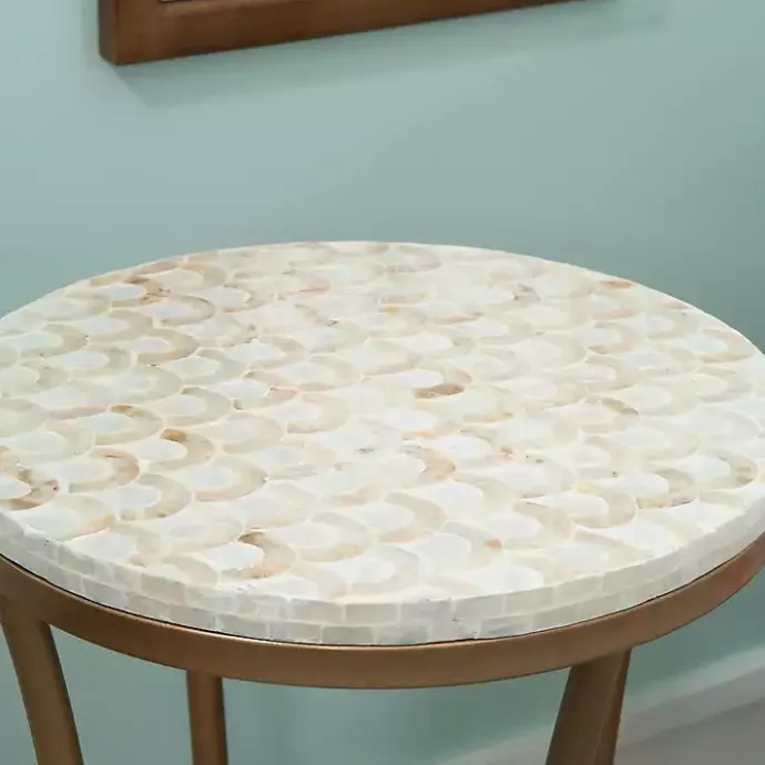 Outlet Kirklands Home Gold Metal and Capiz Shell Top Accent Table