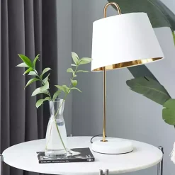 Kirklands Home Gold Metal and Faux Silk Shade Table Lamp White