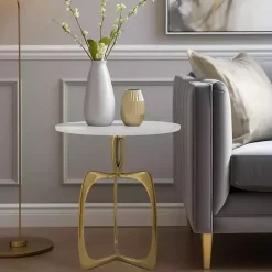 New Kirklands Home Gold Metal and Marble Modern Abstract Accent Table White