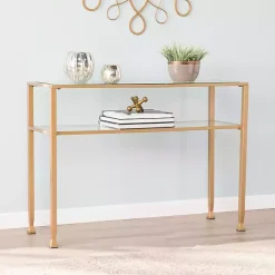 Discount Kirklands Home Metal and Tempered Glass Console Table Gold