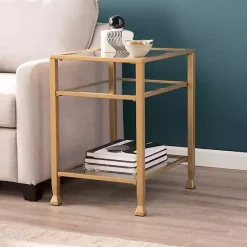 Outlet Kirklands Home Metal and Tempered Glass Side Table Gold