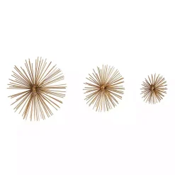 New Kirklands Home Metal Disc Starburst Wall Plaques, Set of 3 Gold
