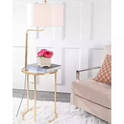 Outlet Kirklands Home Gold Metal Floor Lamp with Round Side Table White