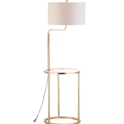 Outlet Kirklands Home Gold Metal Floor Lamp with Round Side Table White
