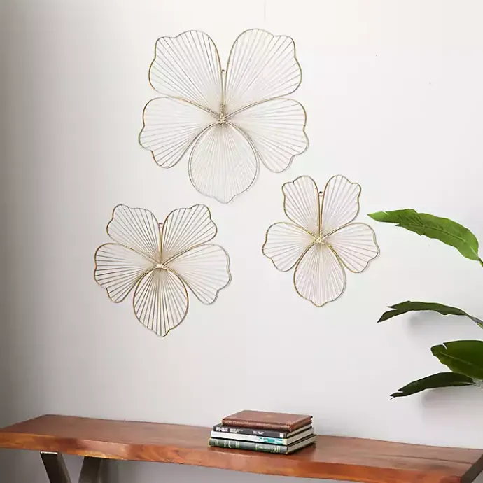 Discount Kirklands Home Metal Frame Floral Wall Plaques, Set of 3 Gold