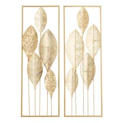 New Kirklands Home Metal Leaves Wall Plaques, Set of 2 Gold