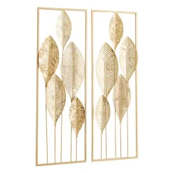 New Kirklands Home Metal Leaves Wall Plaques, Set of 2 Gold