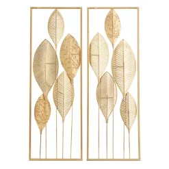 New Kirklands Home Metal Leaves Wall Plaques, Set of 2 Gold