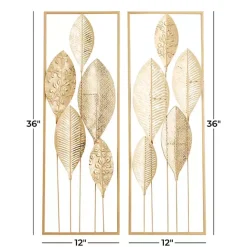 New Kirklands Home Metal Leaves Wall Plaques, Set of 2 Gold
