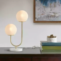 Clearance Kirklands Home Gold Metal 2-Light Zusa Modern Table Lamp White