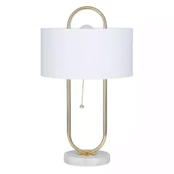 Kirklands Home Metal Open Loop Stem White Round Table Lamp Gold