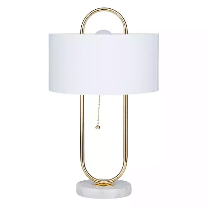 Kirklands Home Metal Open Loop Stem White Round Table Lamp Gold