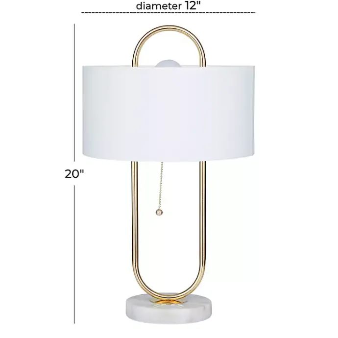 Kirklands Home Metal Open Loop Stem White Round Table Lamp Gold