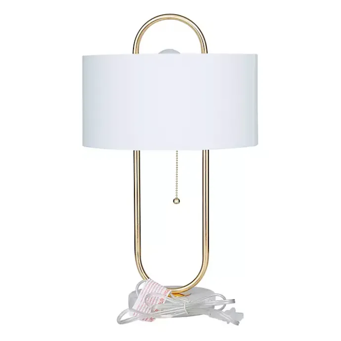 Kirklands Home Metal Open Loop Stem White Round Table Lamp Gold