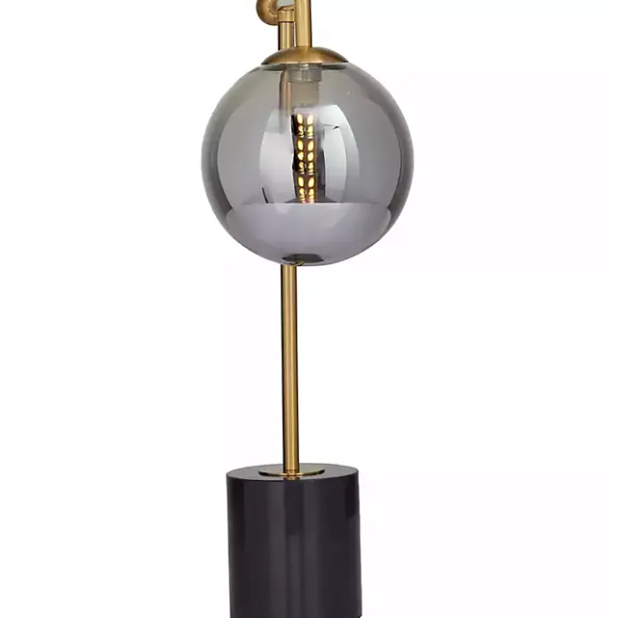 Discount Kirklands Home Gold Metal Smoked Glass Shade Table Lamp Gray