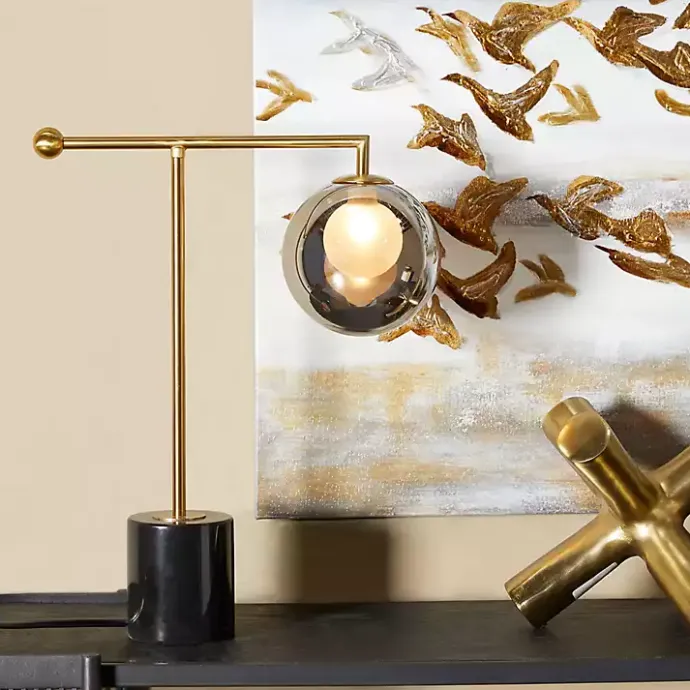 Discount Kirklands Home Gold Metal Smoked Glass Shade Table Lamp Gray