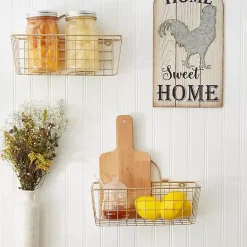 Clearance Kirklands Home Gold Metal Wire Cage Wall Baskets, Set of 2