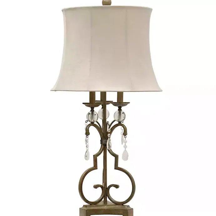 New Kirklands Home Gold Scrolled Candlestick Table Lamp Tan