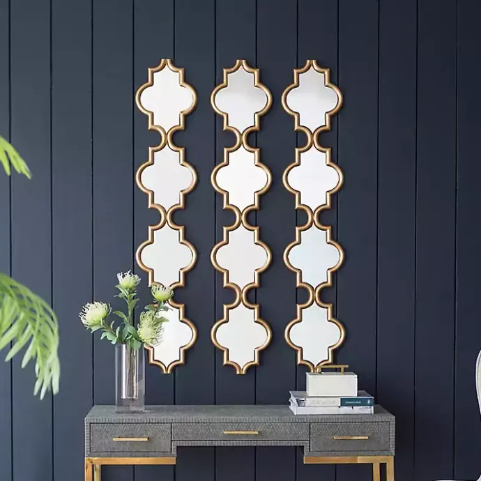 Kirklands Home Slim Stacked Trellis Wall Mirror Gold