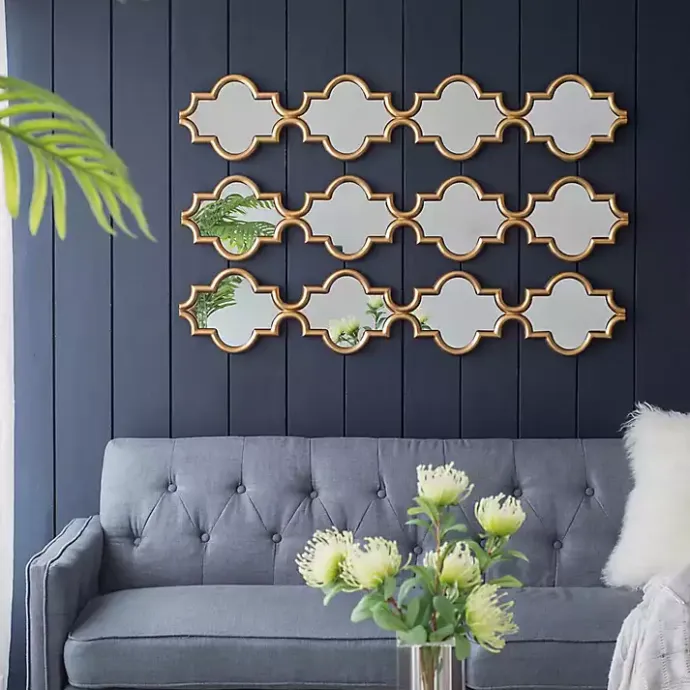 Kirklands Home Slim Stacked Trellis Wall Mirror Gold