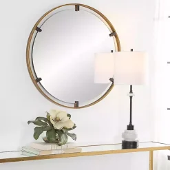 Online Kirklands Home Gold Suspended Round Wall Mirror