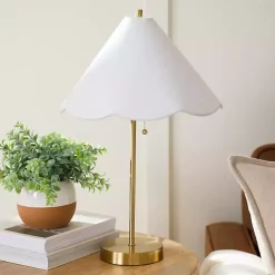 Online Kirklands Home Gold Table Lamp with Scalloped Shade White